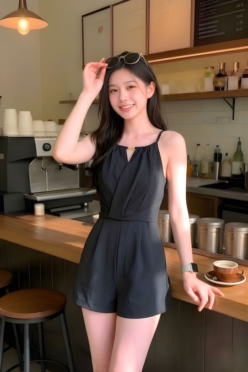 Evelique Front Twist Design Chain Romper Black