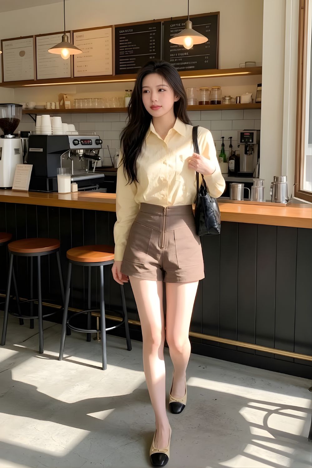 Novaelia Front Zip A Line Shorts Khaki