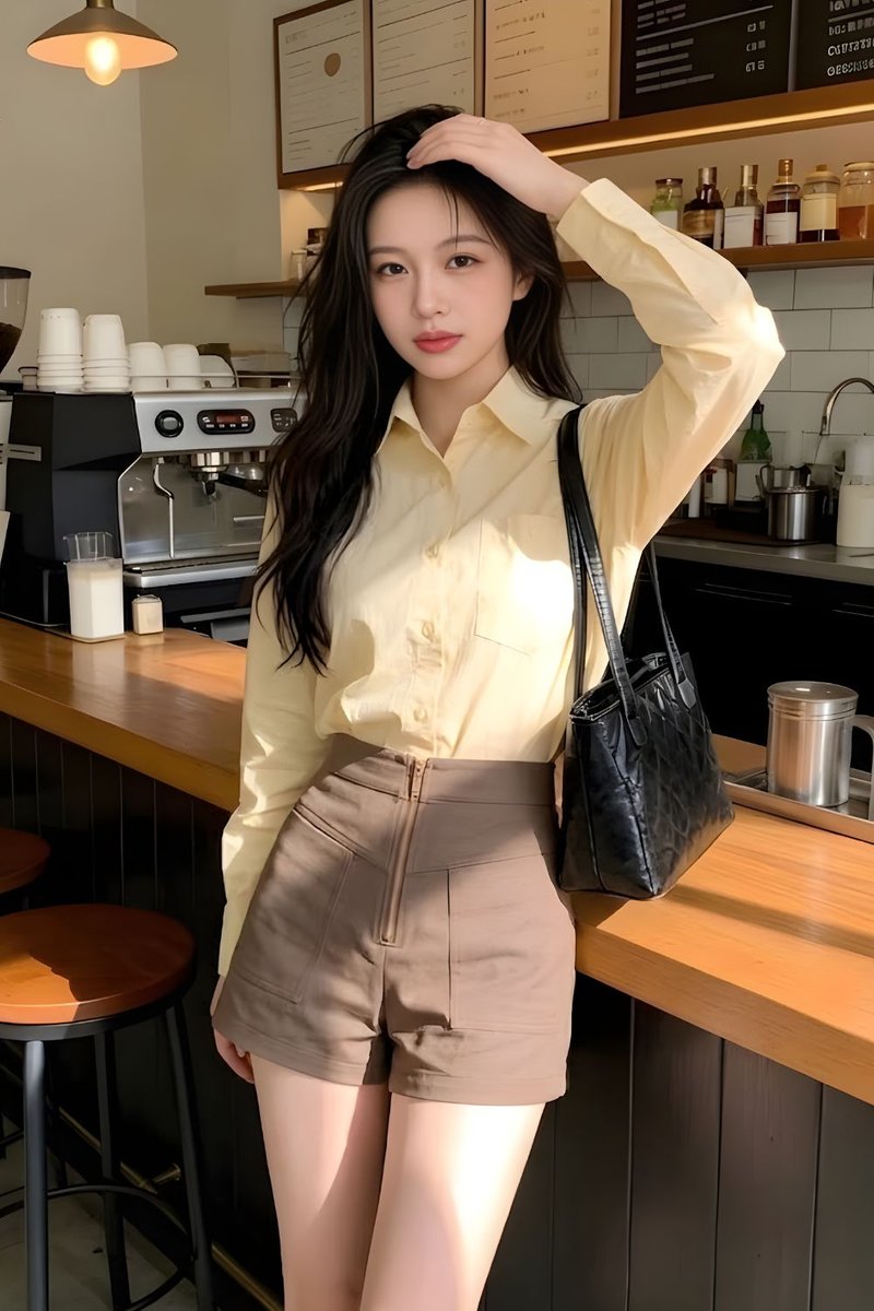 Novaelia Front Zip A Line Shorts Khaki