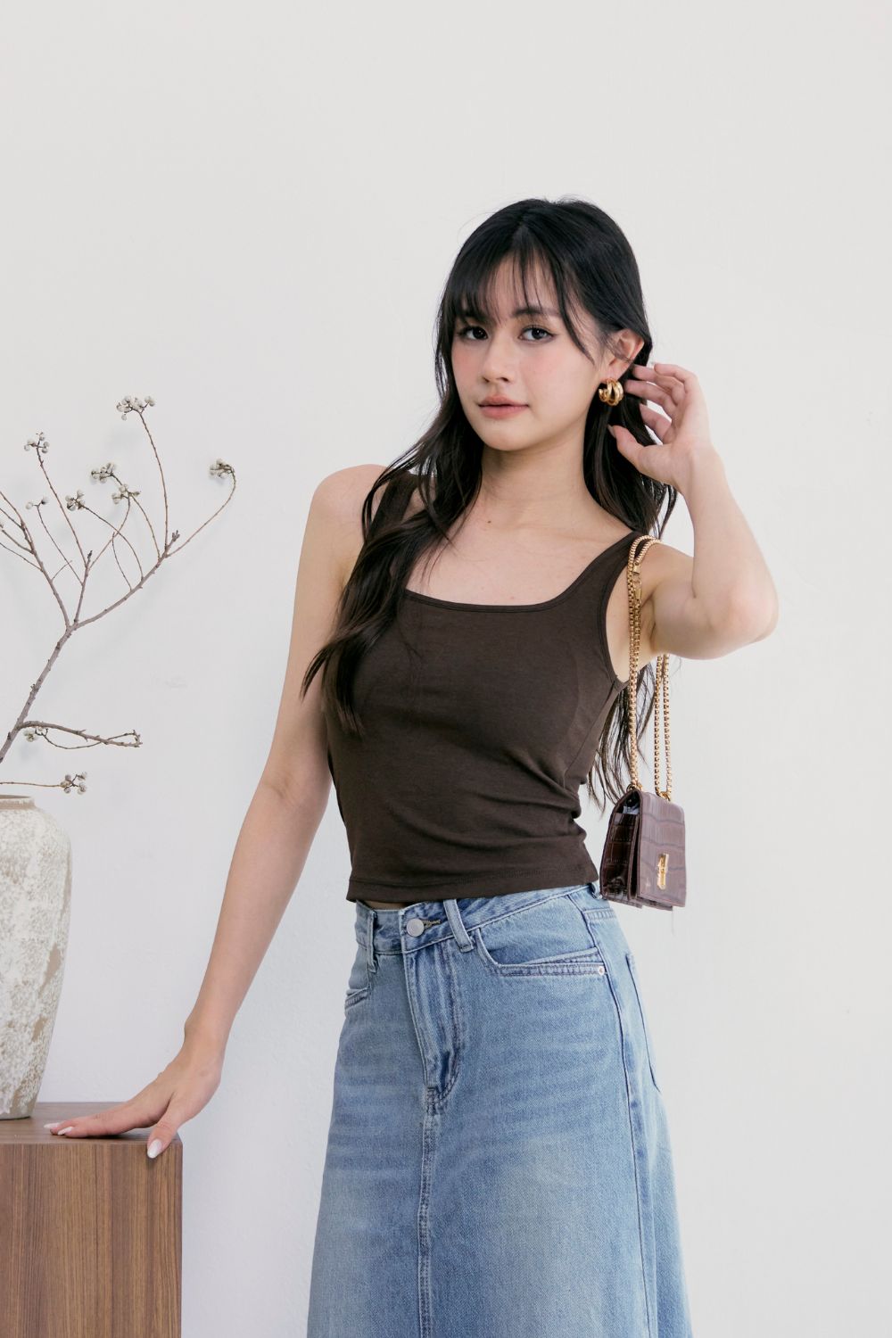 Alouette Padded Cross Back Tank Top Khaki