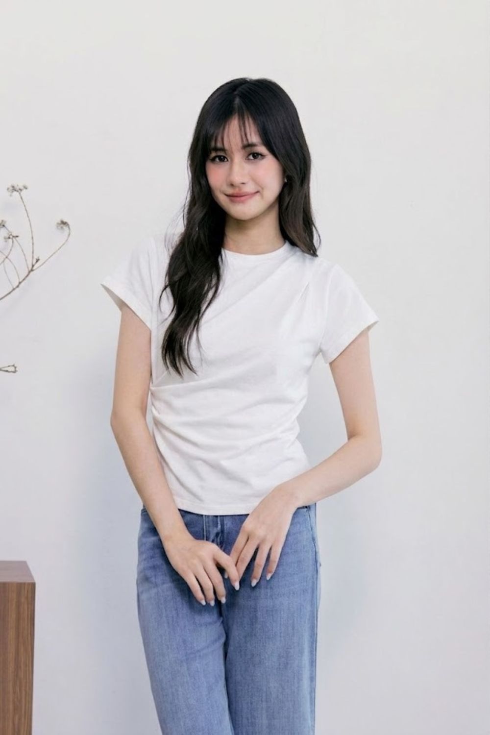[BACKORDER] Casey Asymmetric Pleated Waist Top Ivory