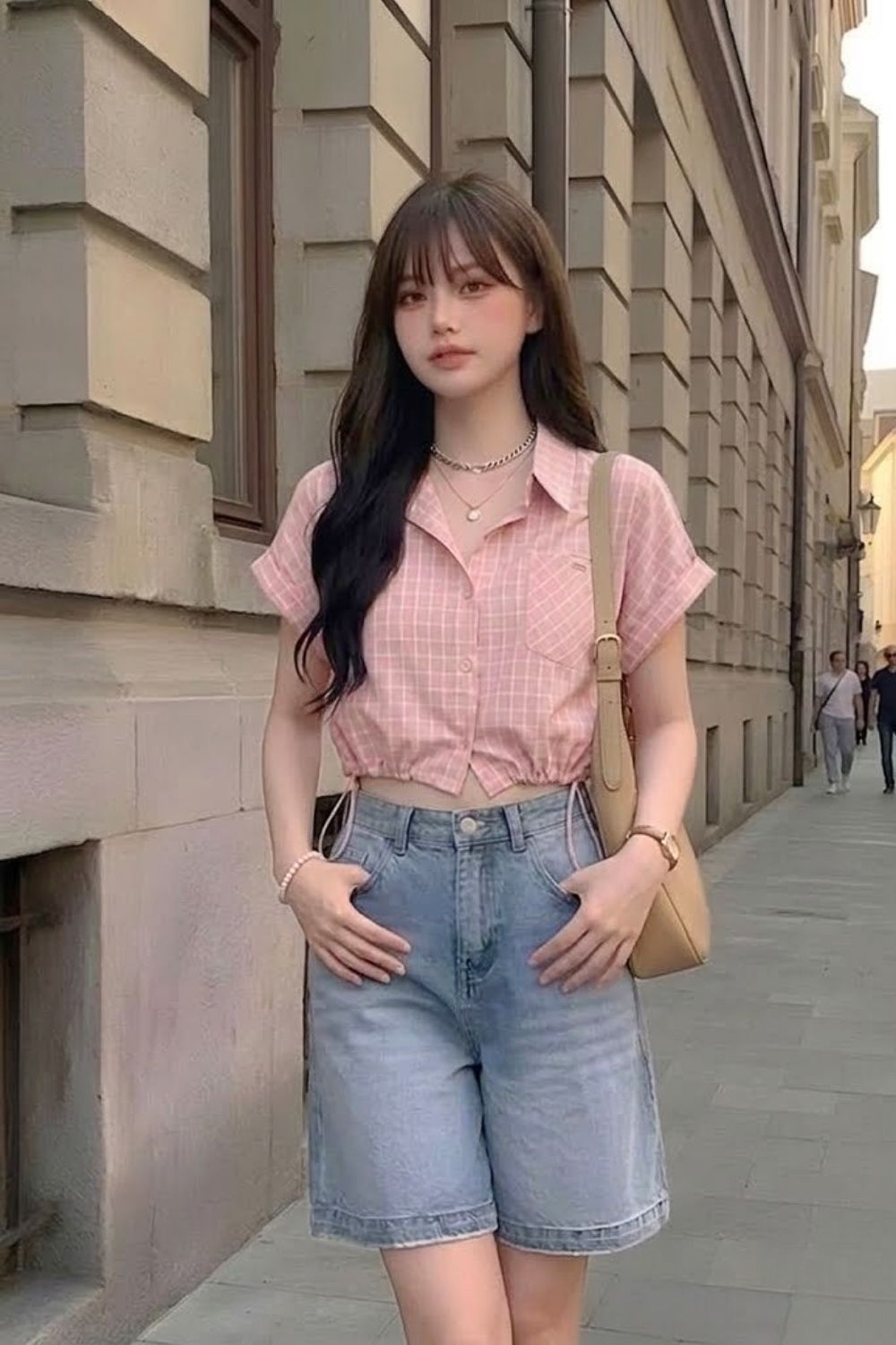 Aerynth Plaid Drawstring Hem Shirt Blush