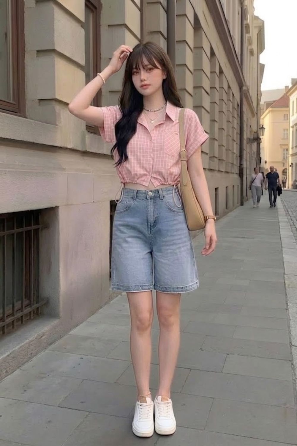 Aerynth Plaid Drawstring Hem Shirt Blush