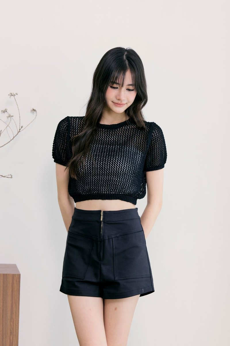 Lunara Crochet Knit Top Black