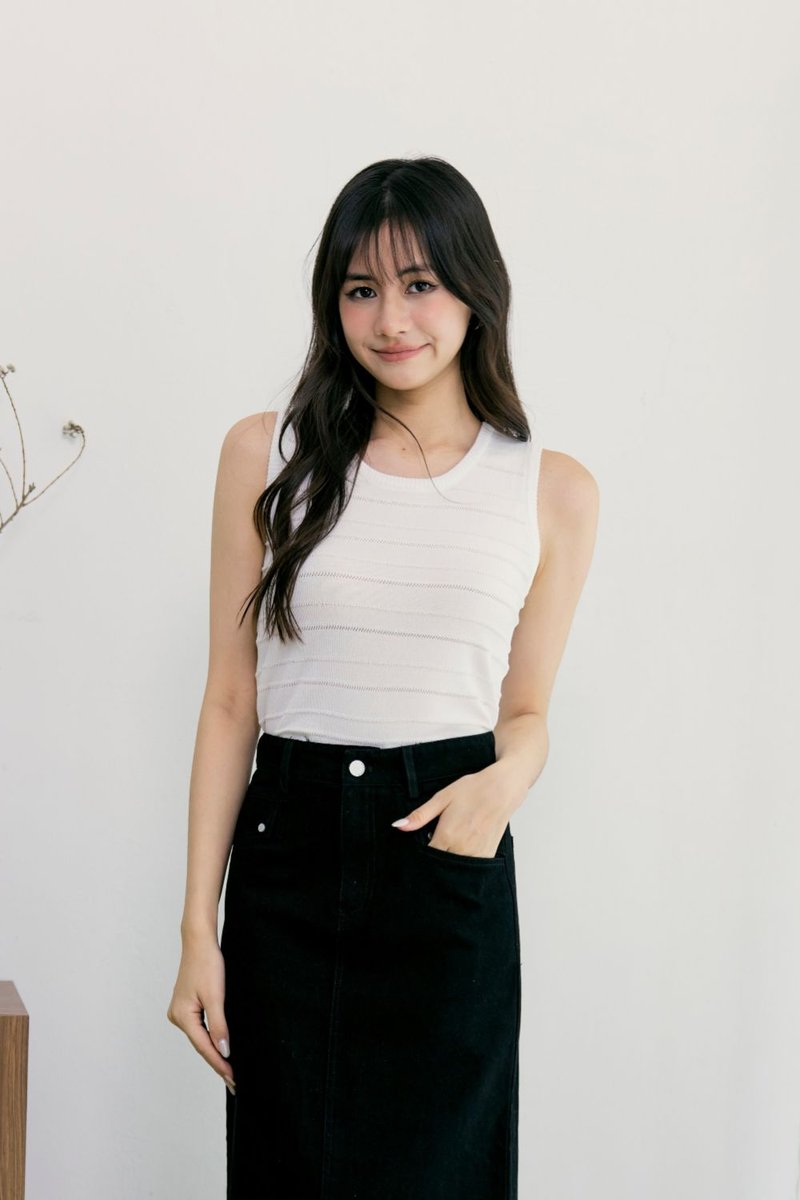 Lina Striped Knit Top Ivory