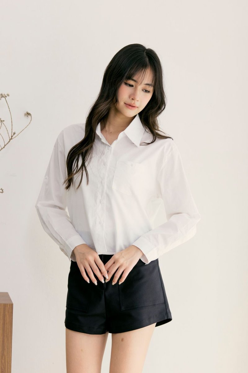 Averie Long Sleeve Pocket Oversize Shirt Ivory