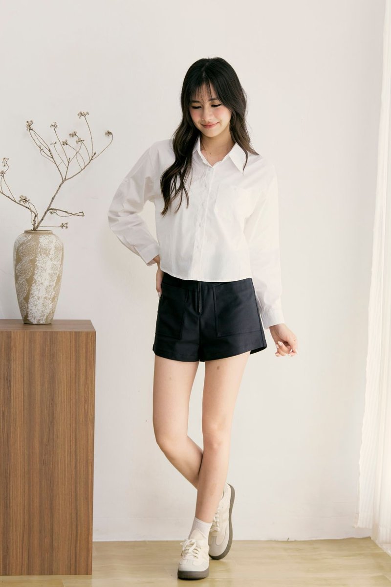 Averie Long Sleeve Pocket Oversize Shirt Ivory