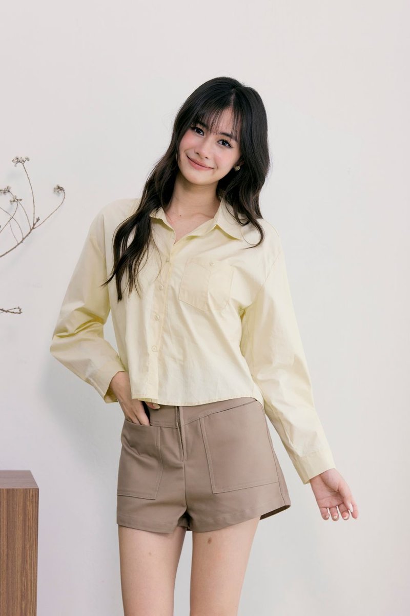Averie Long Sleeve Pocket Oversize Shirt Yellow