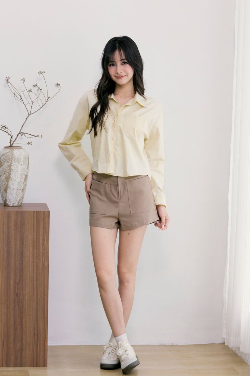 Averie Long Sleeve Pocket Oversize Shirt Yellow