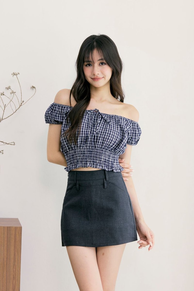 Renna Checks Two Way Smock Top Midnight