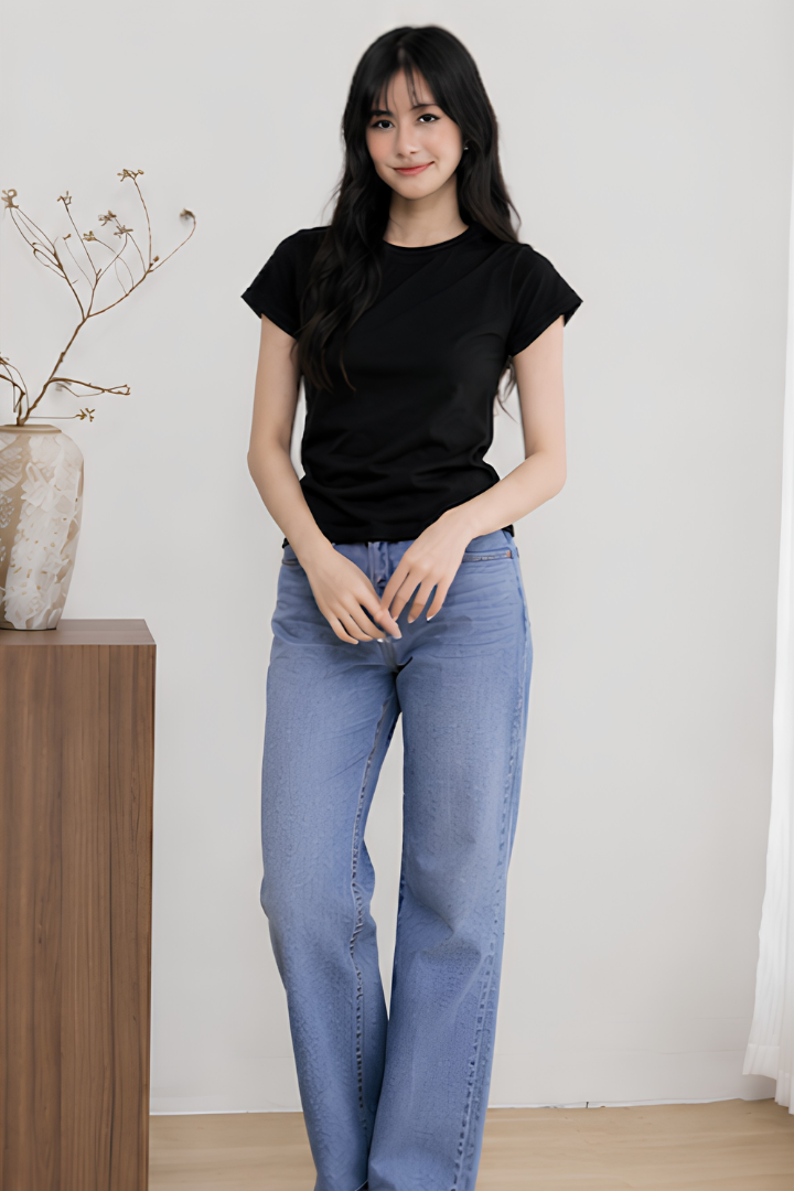 Casey Asymmetric Pleated Waist Top Black