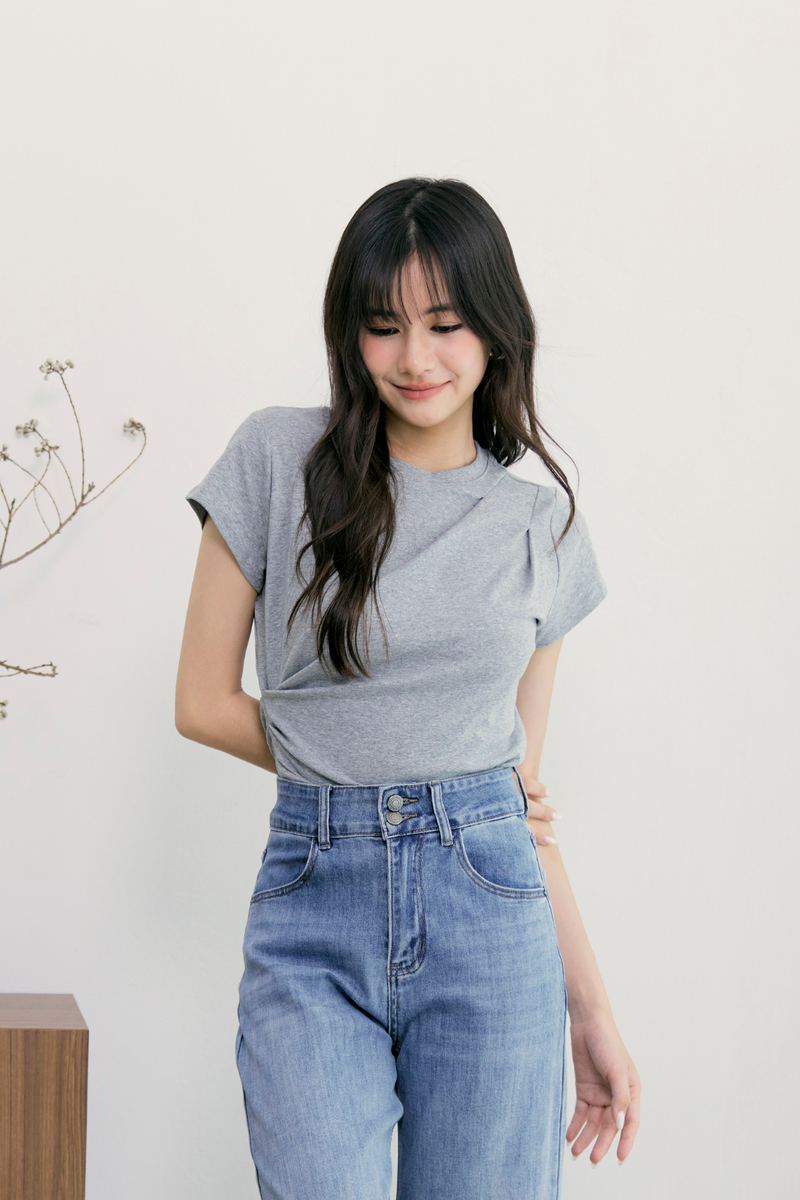 Casey Asymmetric Pleated Waist Top Grey
