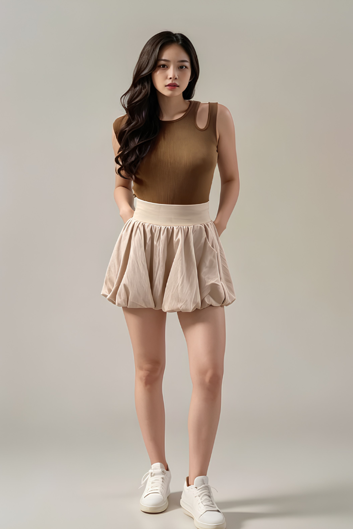 Mairin Elasticated Waist Bubble Shorts Cream