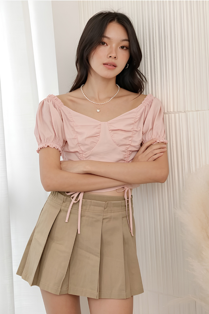 Bree Denim Jersey Pleated Skirt Khaki