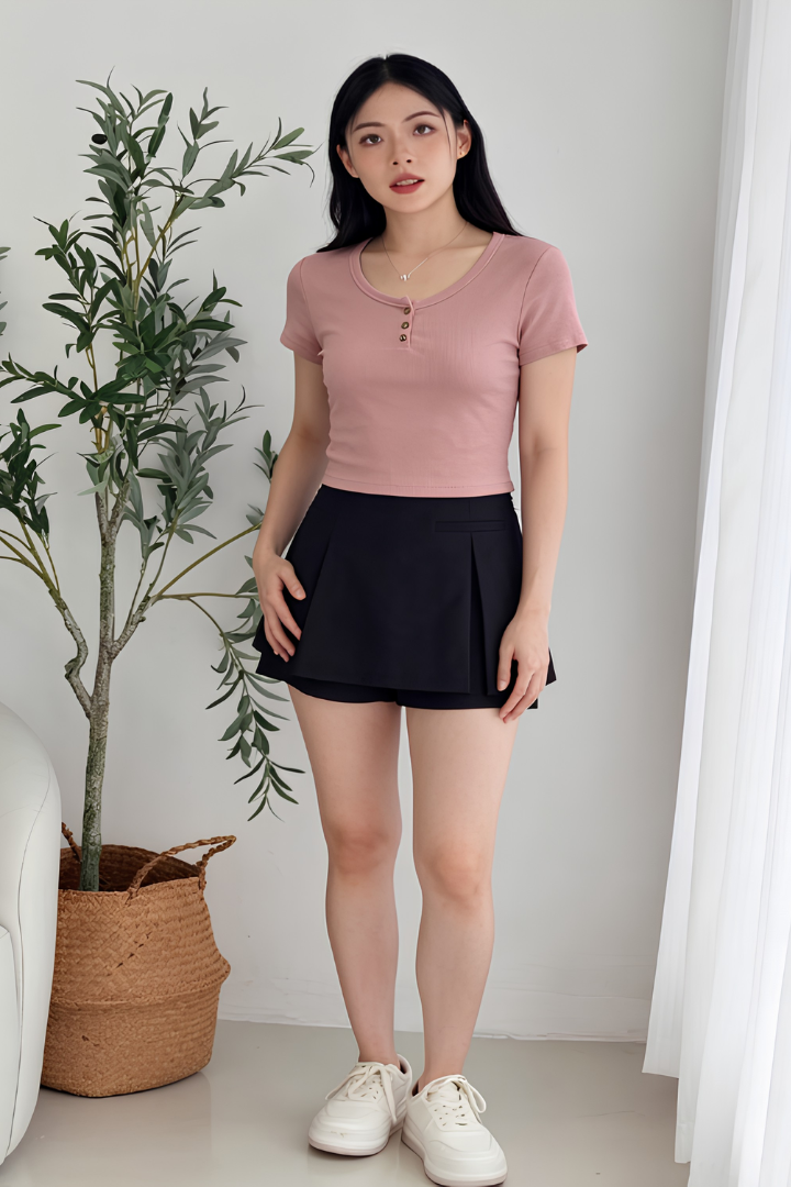 Ruby Button Knit Top Blush
