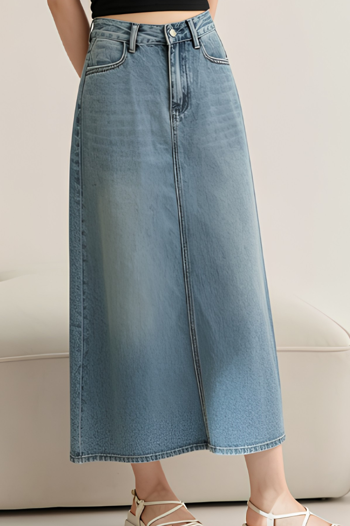 Lilah Denim Maxi Skirt Light Washed