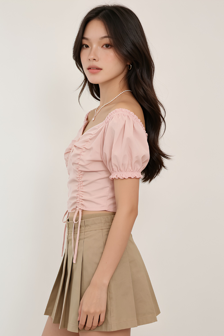Bree Denim Jersey Pleated Skirt Khaki