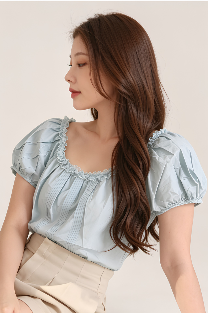 Candice Front Pleated Blouse Sky