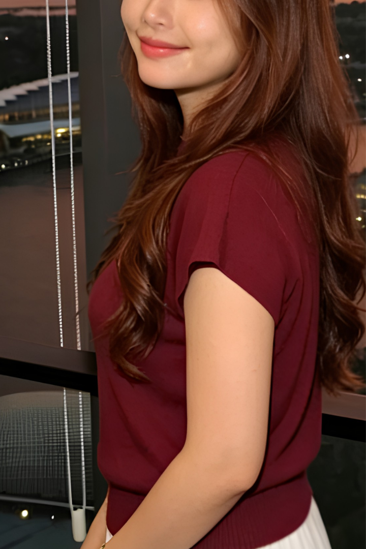 Mico Round Neck Basic Knit Top Red