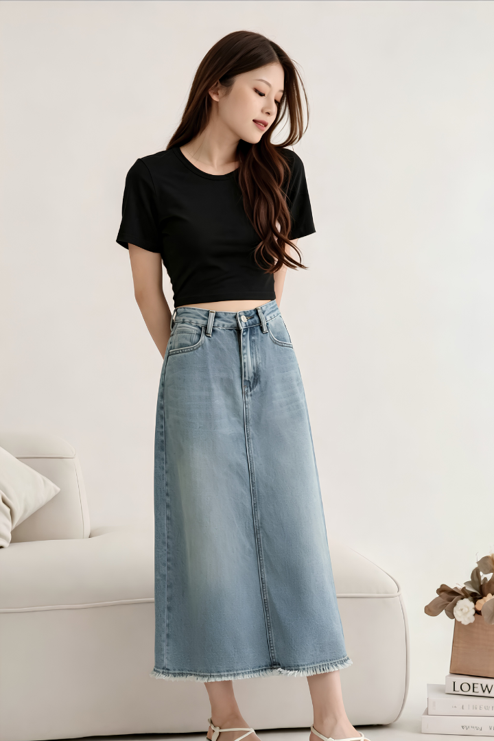Lilah Denim Maxi Skirt Light Washed