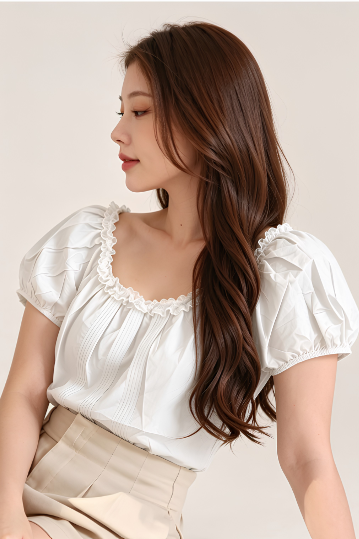 Candice Front Pleated Blouse Ivory