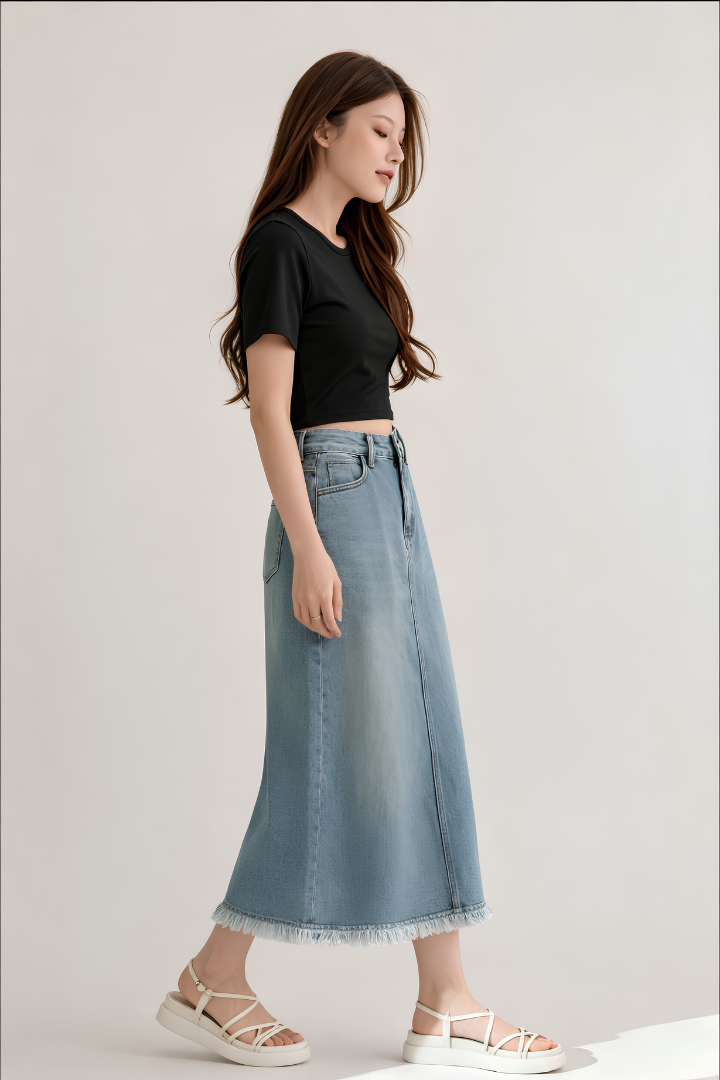 Lilah Denim Maxi Skirt Light Washed
