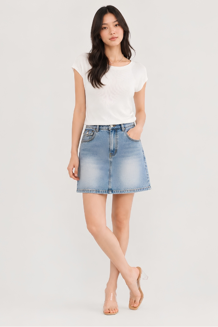 Nala A Line Denim Skort Light Washed