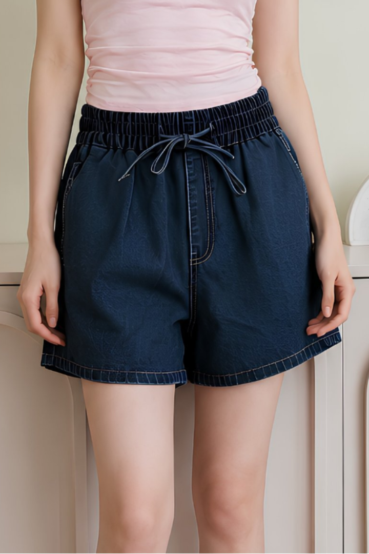 Abby Denim Drawstring Short Dark Washed