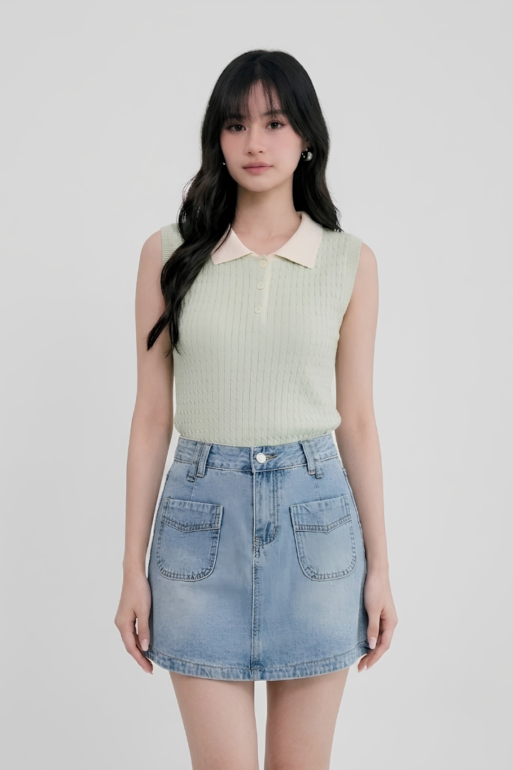 Miley Front Pocket Denim Skort Ligh Washed