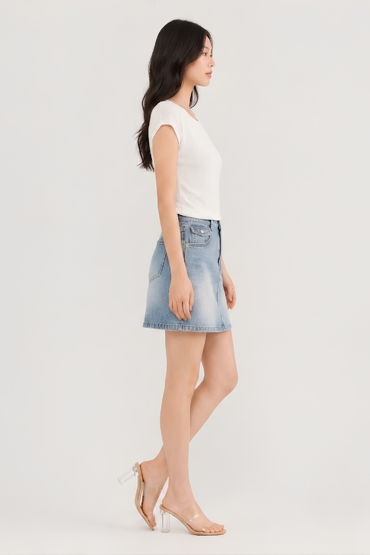 Nala A Line Denim Skort Light Washed