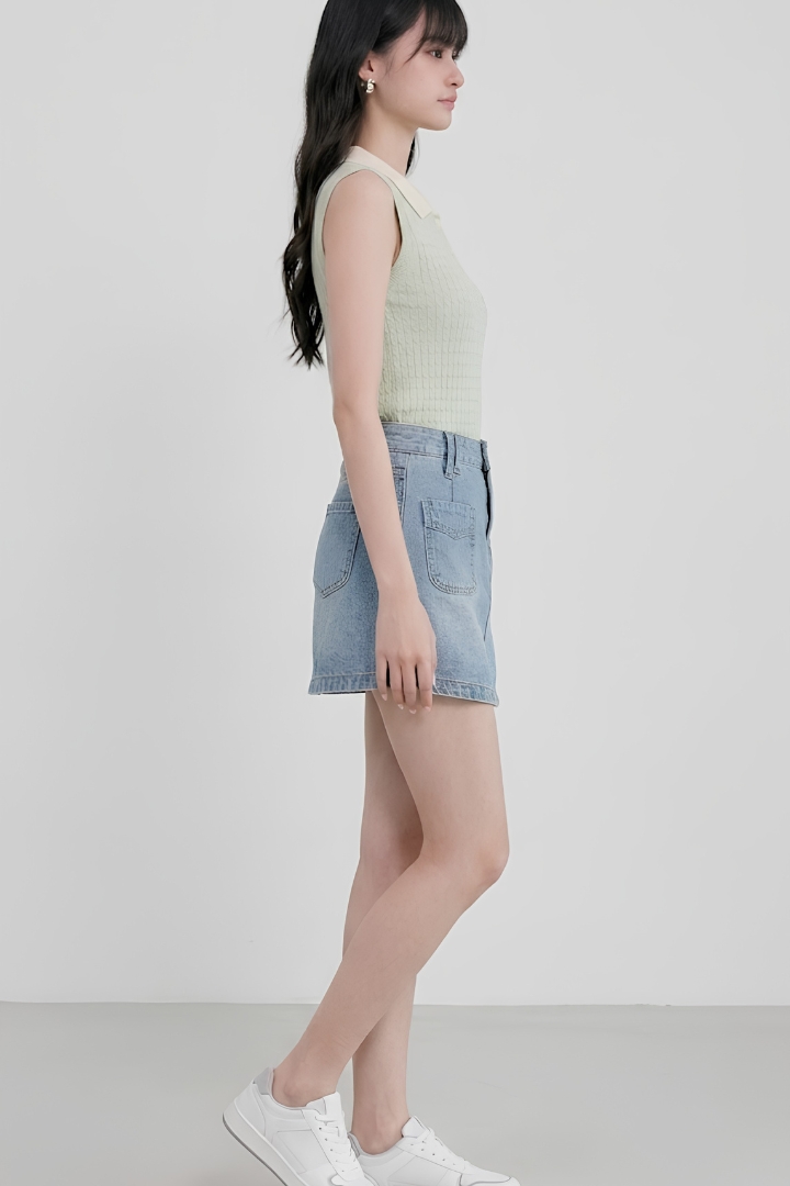 Miley Front Pocket Denim Skort Ligh Washed