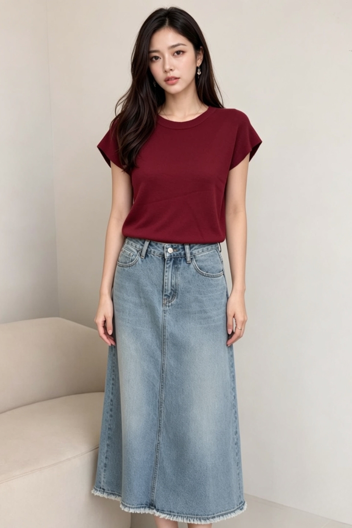 Mico Round Neck Basic Knit Top Red