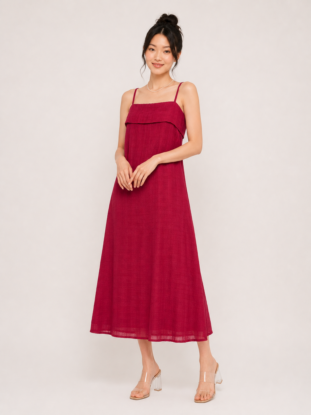 Ally Textured Cami Midi Dress Wine