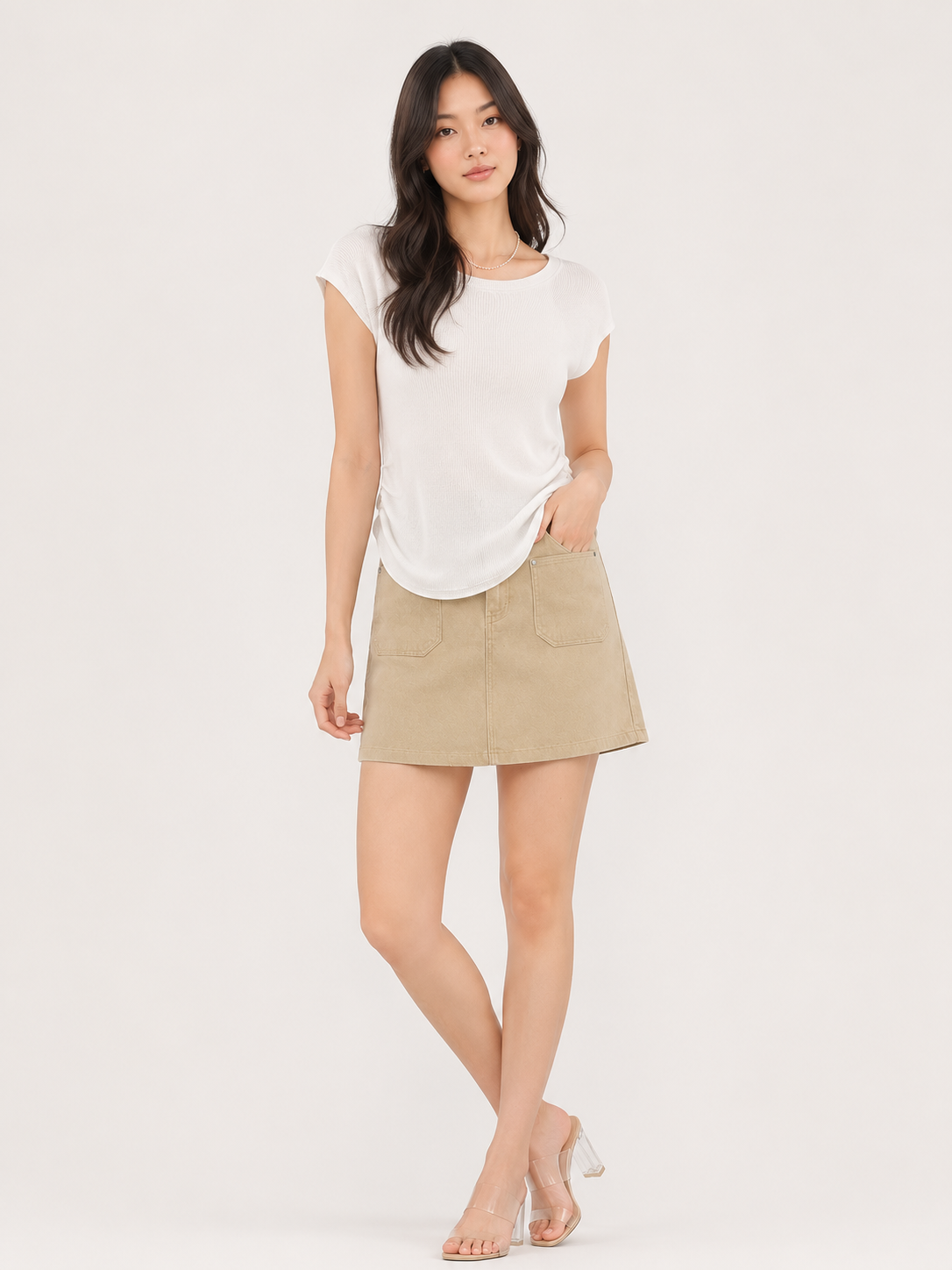 Natte Side Ruched Knit Top Ivory