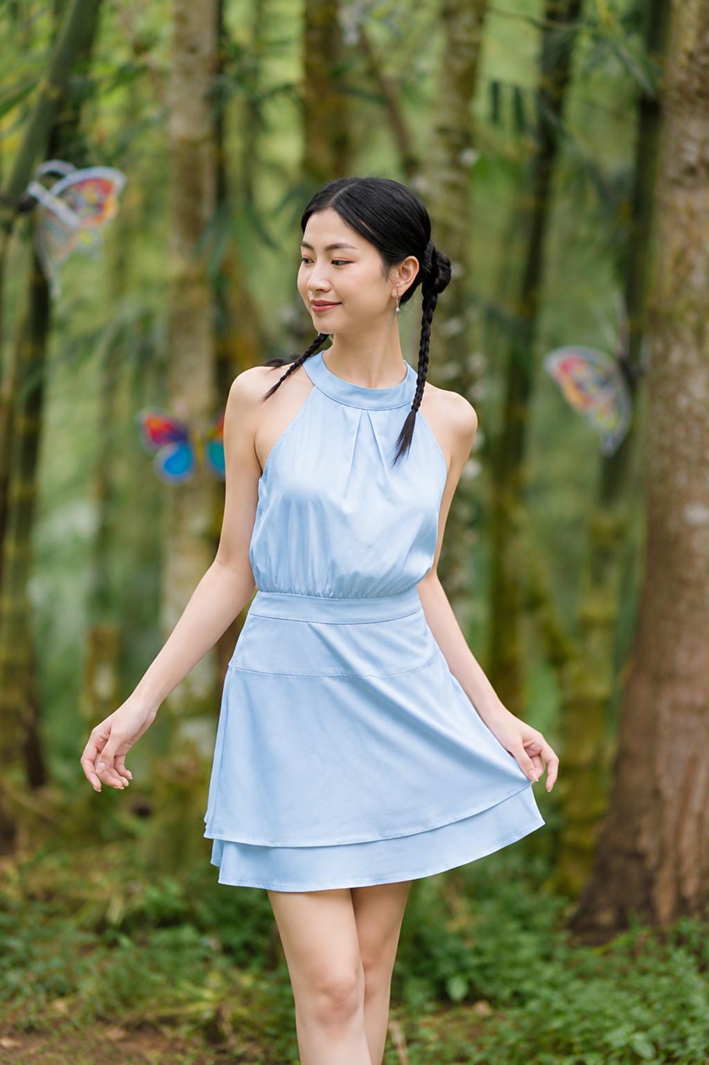 Rosina Sleeveless Tiered Halter Dress Sky