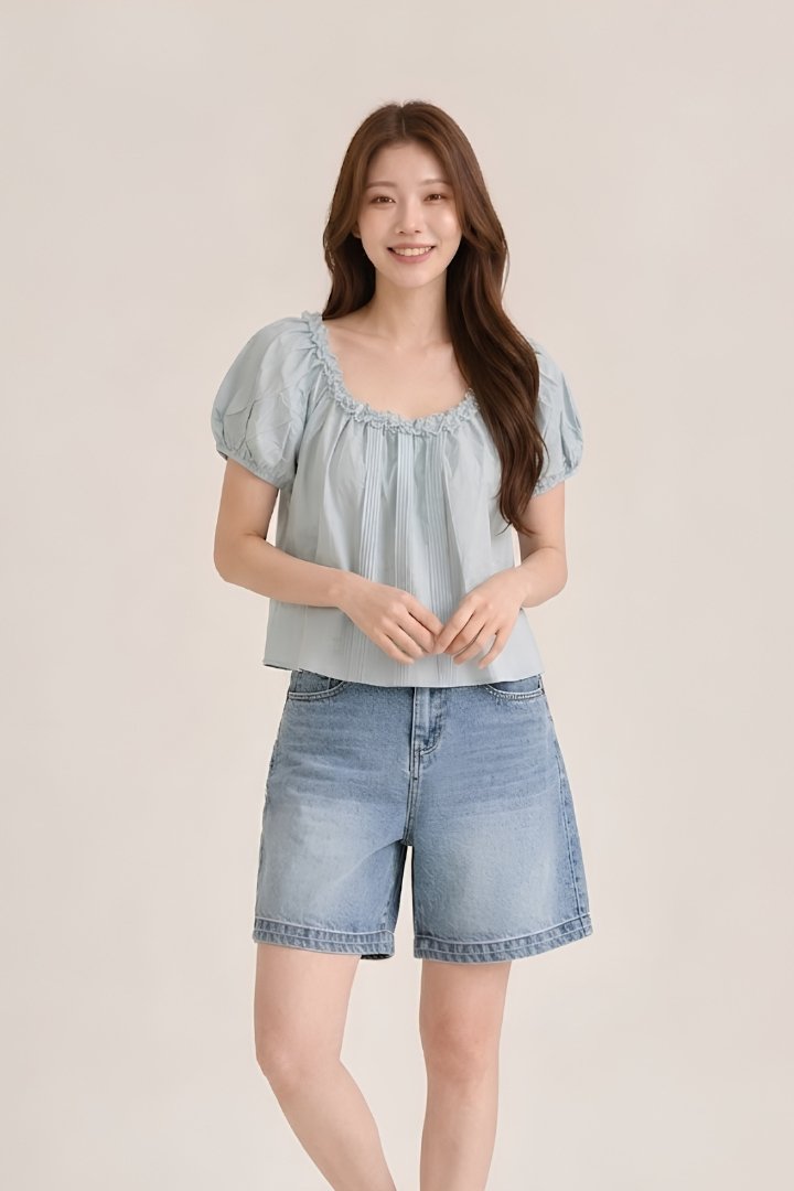 Candice Front Pleated Blouse Sky