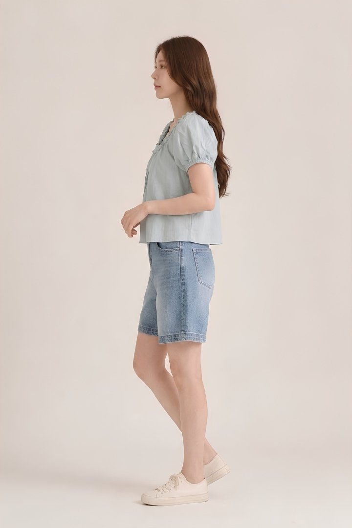 Candice Front Pleated Blouse Sky