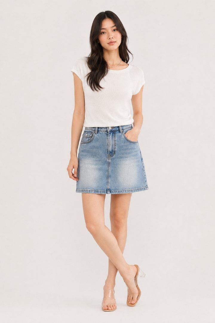 Nala A Line Denim Skort Light Washed