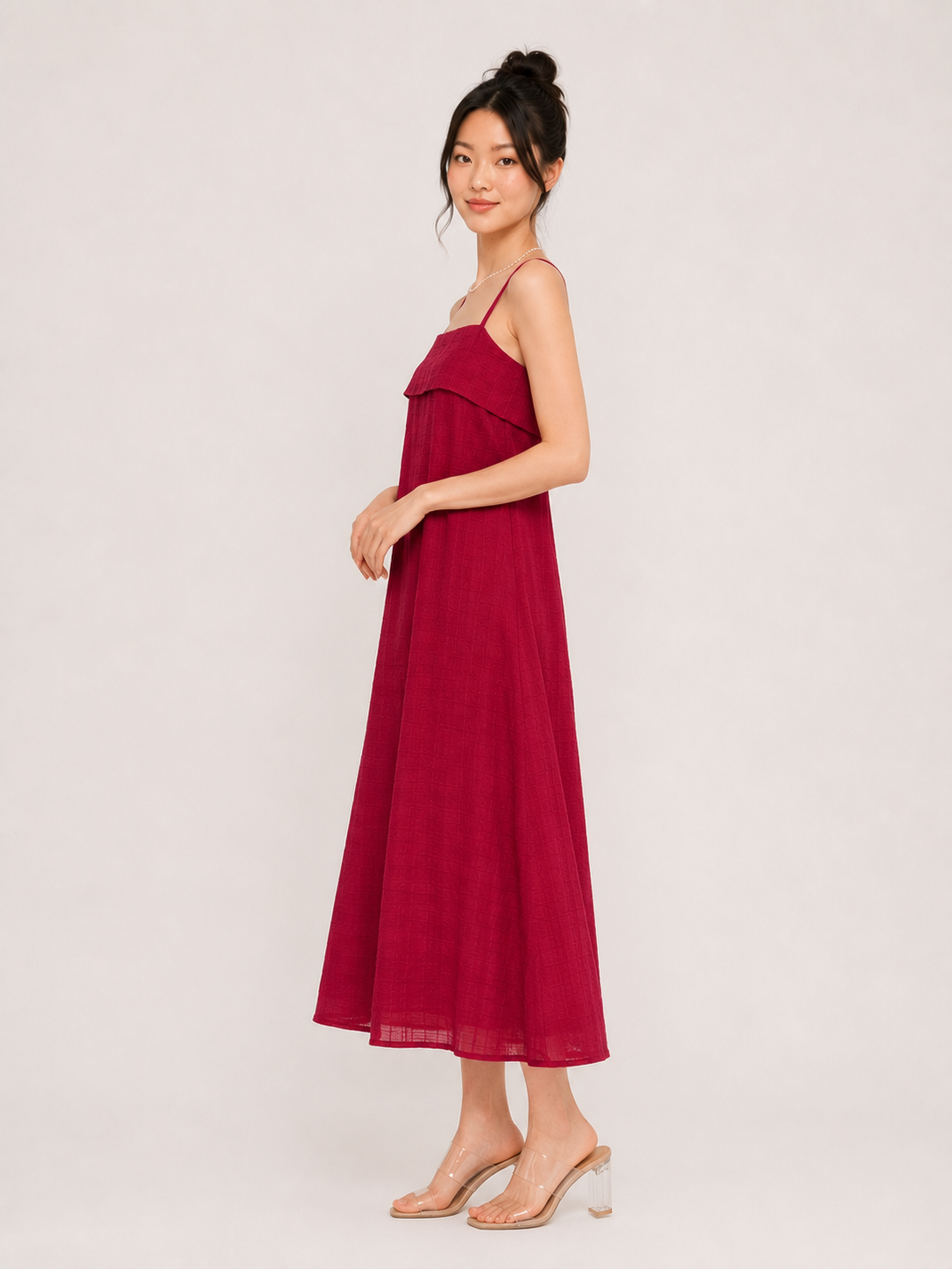 Ally Textured Cami Midi Dress Wine