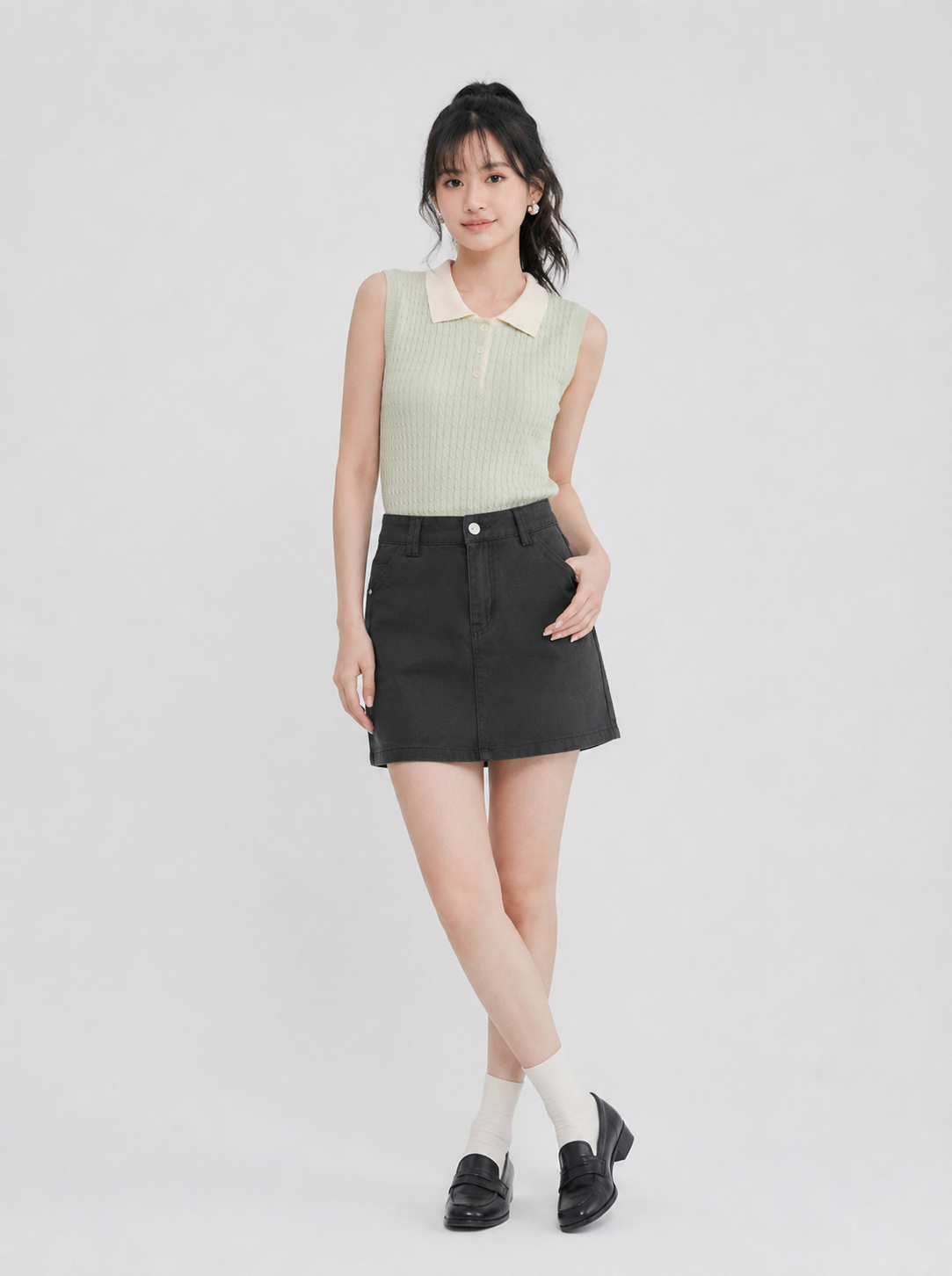 Jessy Cotton Twill Skirt Black