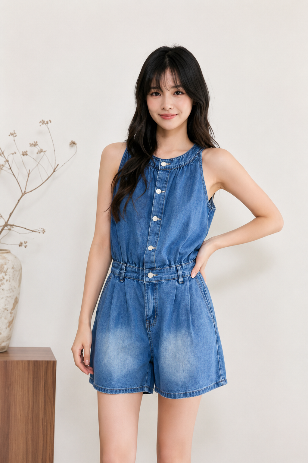 Enna Denim Romper Dark Washed