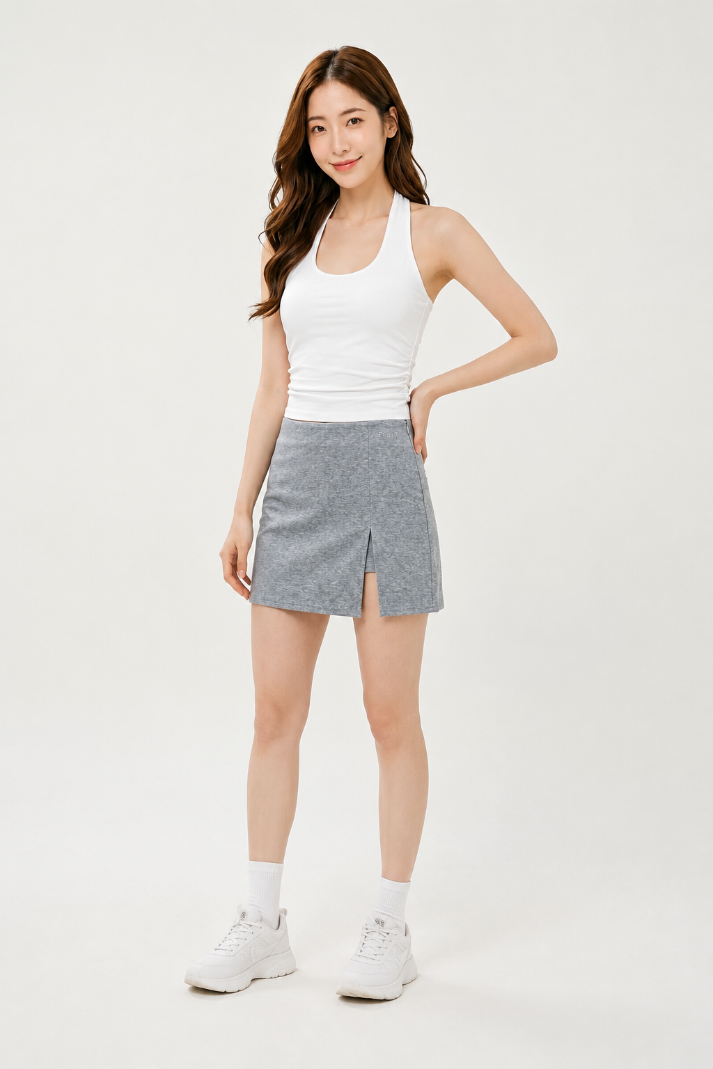 Amira Jersey Slit Skirt Grey
