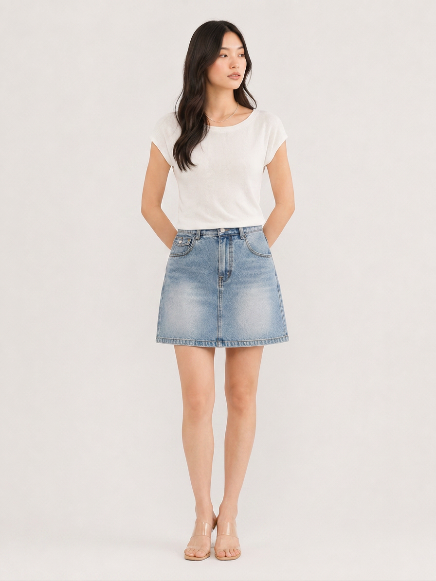 Nala A Line Denim Skort Light Washed