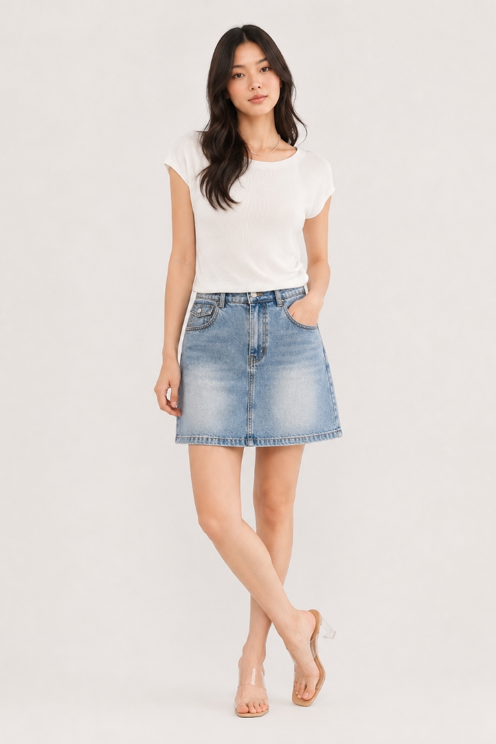 Nala A Line Denim Skort Light Washed