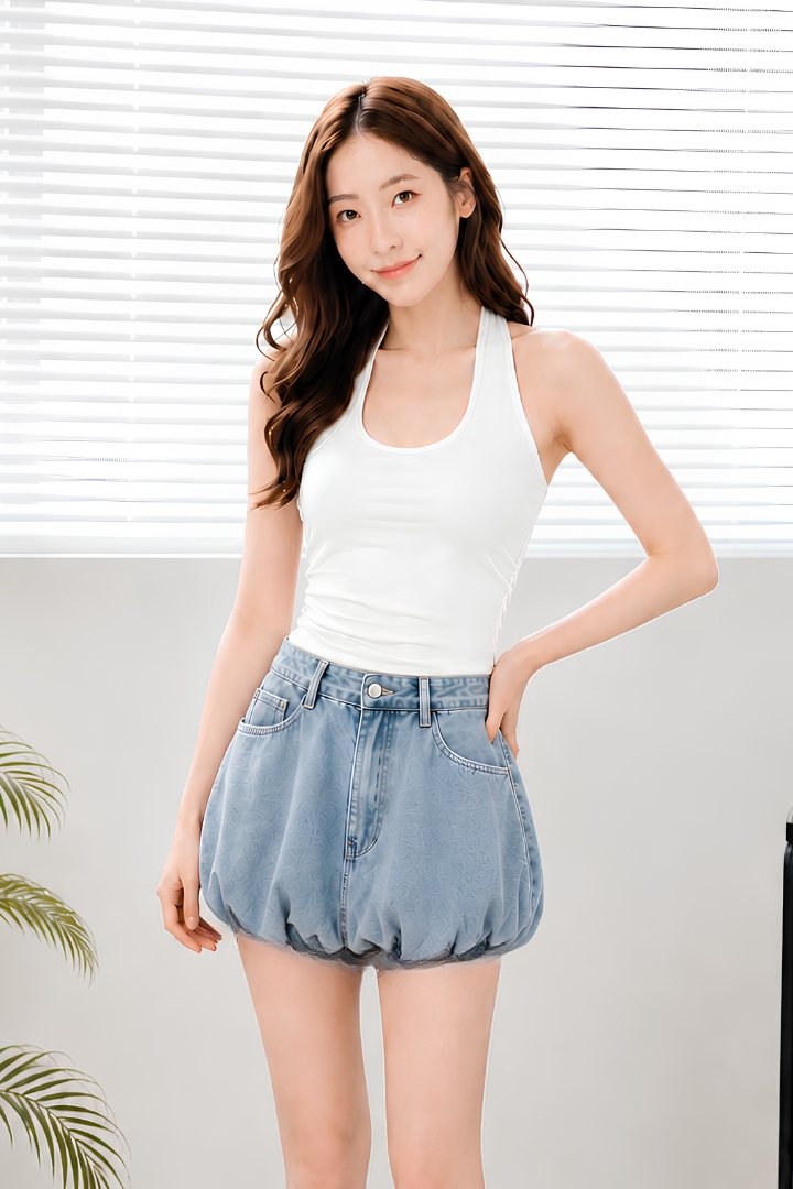 Rain Denim Bubble Shorts Light Wash