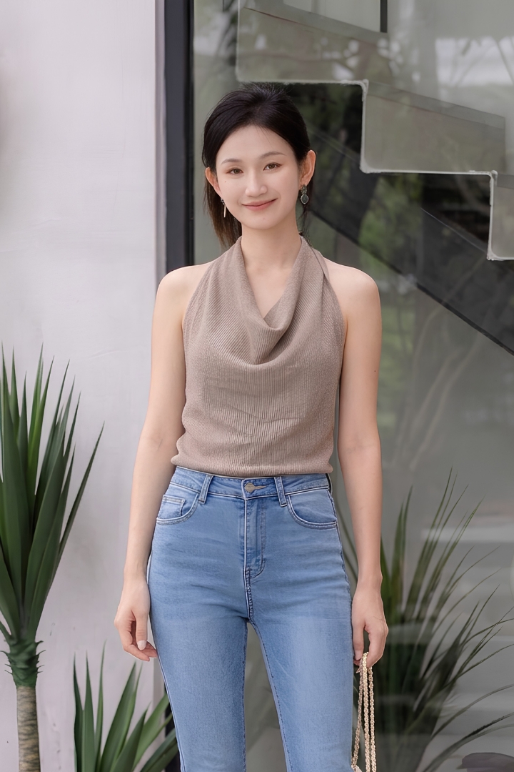 Poppy 2 Way Draped Knit Top Khaki