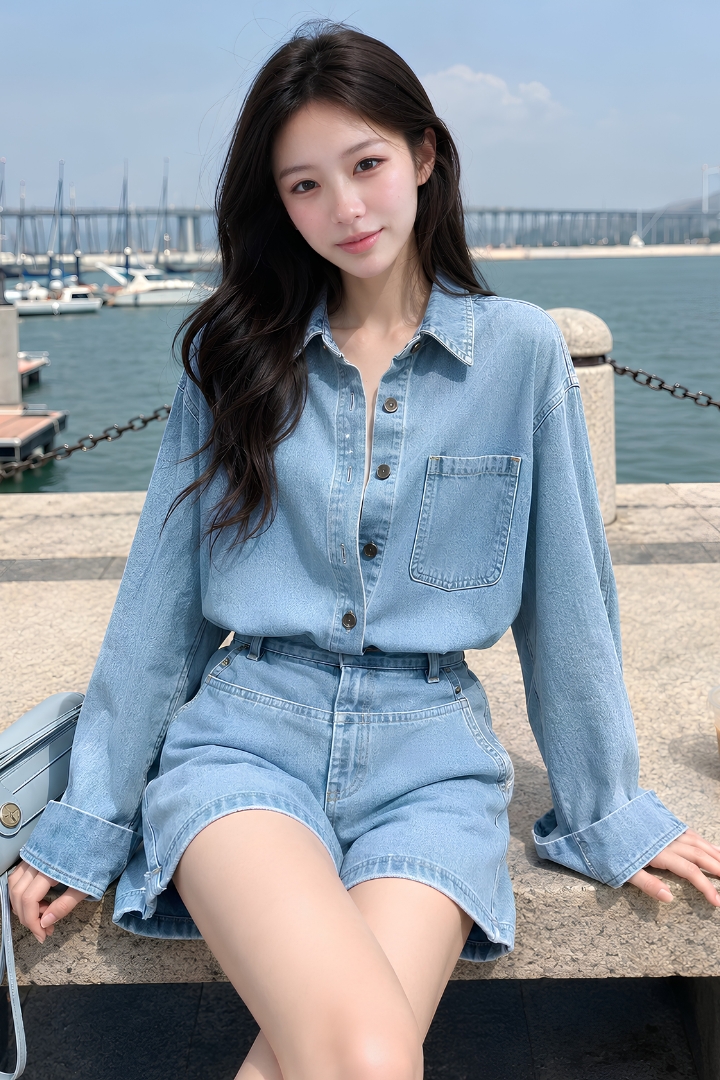 [ETA 8 Sept] Andrea Denim Shirt & Shorts Co-Ord Set Light Washed