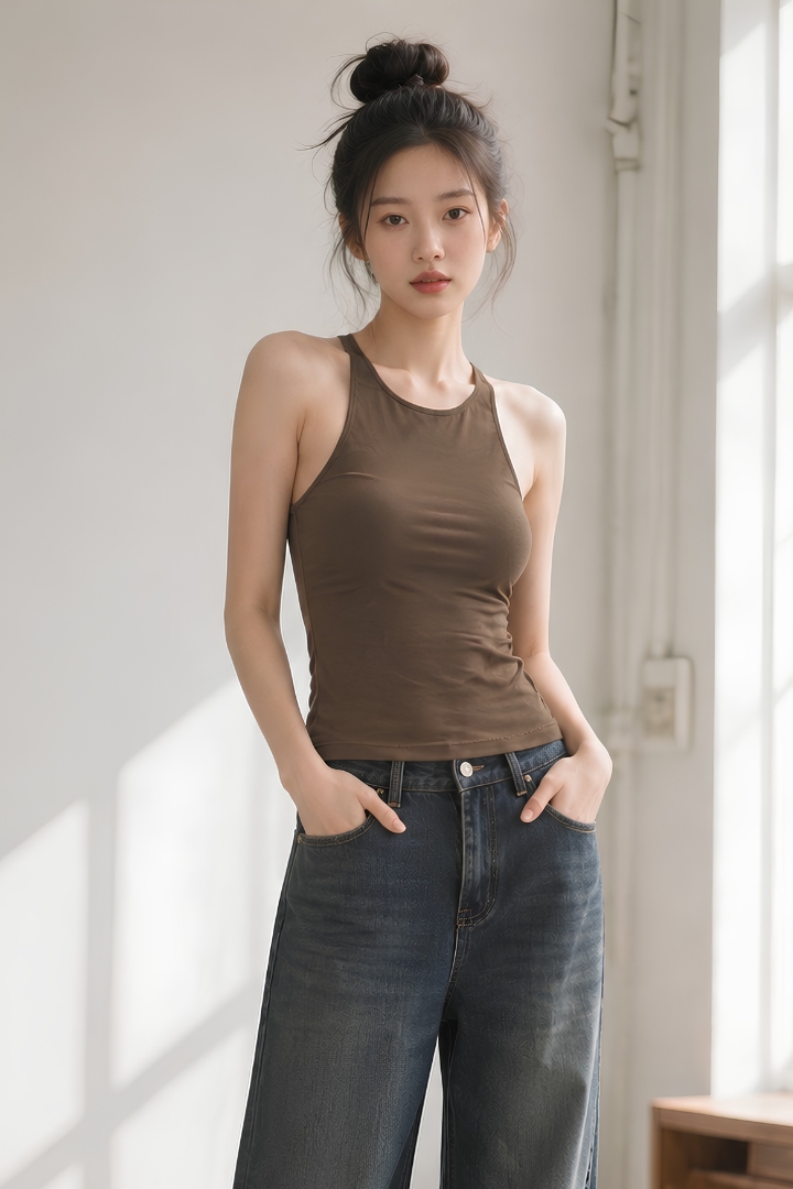 Myka Padded Racerback Cut-Shoulder Sporty Tank Top Brown