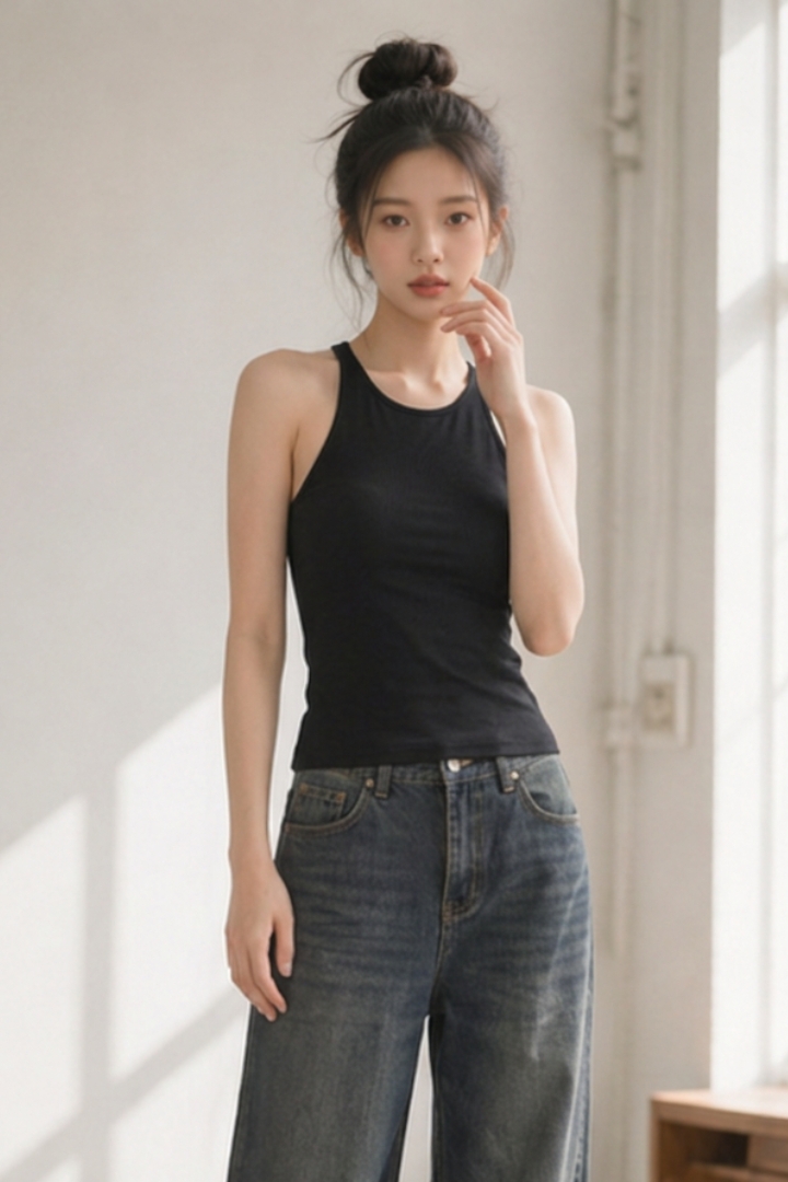 Myka Padded Racerback Cut-Shoulder Sporty Tank Top Black