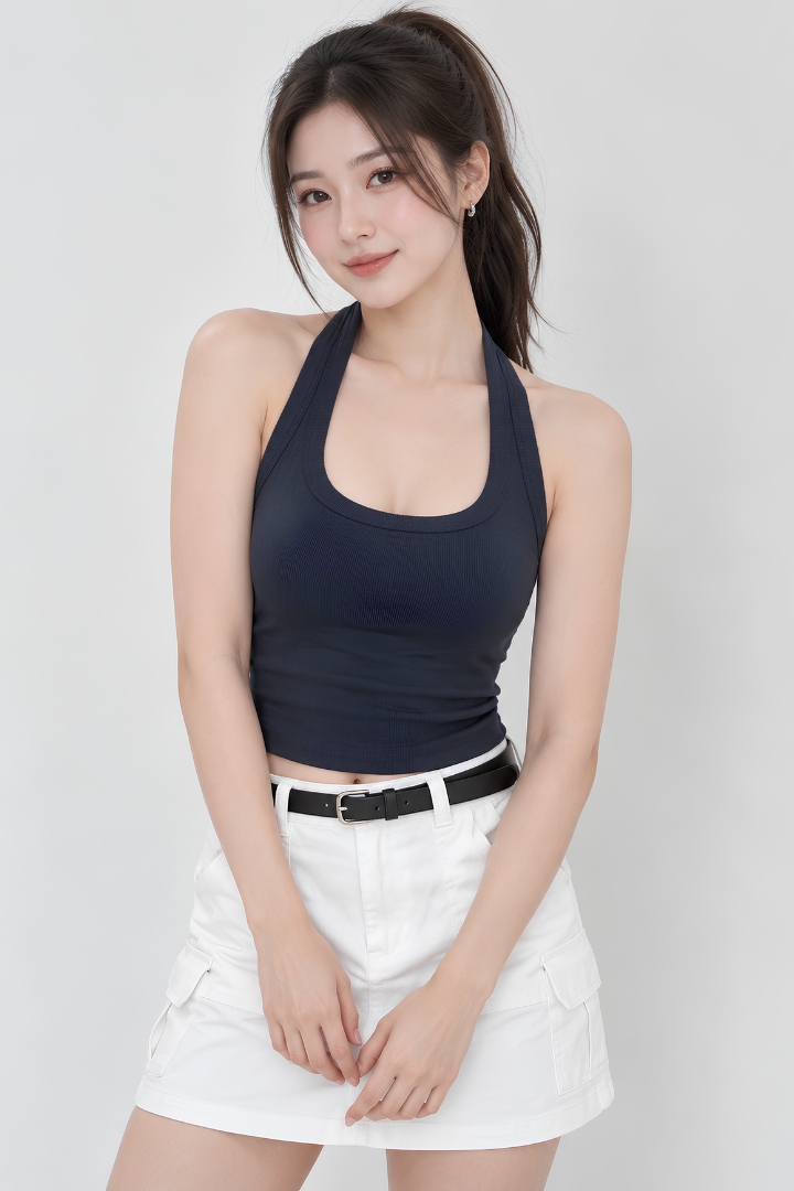 [BACKORDER] Ella Halter Padded Ribbed Knit Top Midnight